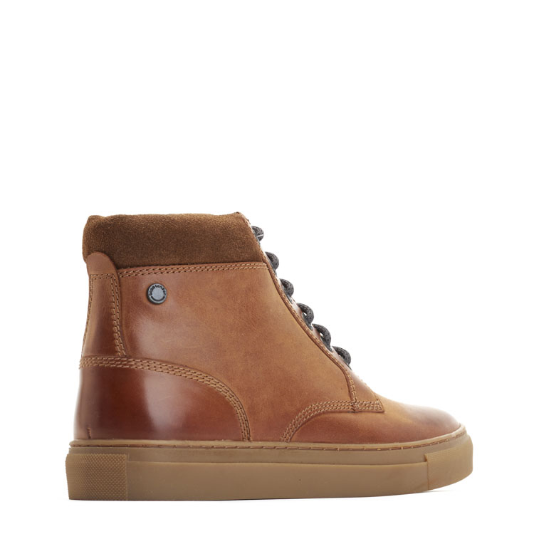 Men s Brown Leather Cabbie Pull Up High Top Trainers Base London Brown